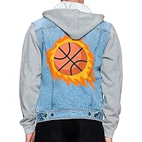 Basketball Themed Men's Denim Jacket - Cool Design Jacket With Fleece Hoodie - Graphic Jacket for Men