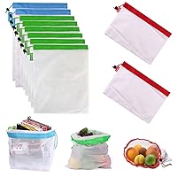 Reusable Mesh Produce Bags, Zero Waste Produce Bags 10pcs Reusable Grocery Bags, Lightweight Washable See Through Eco Friendly Reusable Ultimate Grocery Shopping Bag with Drawstring,Tare Weight Tags