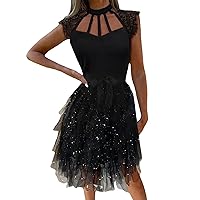 Womens Casual Summer Dress 2022 New Black Fashion Temperament Scarf Collar Mid Waist Mid Skirt Mesh Dress