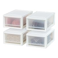 IRIS USA 6 Qt. Small Plastic Stacking Drawer, Stackable Storage Organizer Unit with Sliding Drawer for Bedroom Kitchen Under Sink Pantry Craft Room Dorm Office, White, 4-Pack