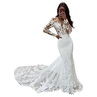 SYYS Mermaid Wedding Dress for Bridal 2024 Women's Lace Applique s Vintage V Neck Wedding Dresses Ball Gowns SYYS26