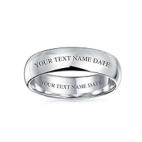 Bling Jewelry Unisex Personalized Classic Simple Polished Dome Traditional .925 Sterling Silver Couples Wide Wedding Band Ring For Men For Women 5MM Customizable
