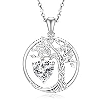 AINUOSHI Mothers Day Gifts Tree of life Birthstone necklace for women Sterling Silver Tree Jewelry Pendant Birthstone Necklace Natural or Created Gemstone Fine Jewelry Anniversary Birthday Gifts for Wife Mom Daughter Her