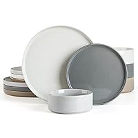 Famiware Nebula Plates and Bowls Set, 12 Pieces Dinnerware Sets, Dishes Set for 4, Multi-color