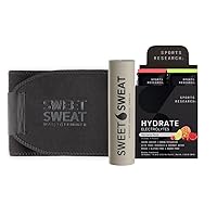 Sports Research Sweet Sweat Waist Trimmer (Large Size - Matte Black), Variety Flavor Hydrate Electrolytes (16x Pack) and Workout Enhancer Roll-On Gel Stick (Vanilla Scented)