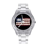 American Flag Cross Offroad Stainless Steel Band Business Watch Dress Wrist Unique Luxury Work Casual Waterproof Watches
