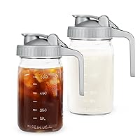 Creamer Pitcher Jar with Lid - 2Pack No Leak 32oz Airtight Mason Jar with Pour Spout Lid, Classic Wide Mouth Jar Easy to Clean, Ideal for Coffee, Breastmilk, Iced & Sun Tea, Juices