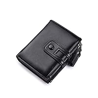 Men's Wallets, Retro Men's Wallets, Wallets, Multifunctional Double Zipper Coin Purses, Leather Two-fold Card Holders-Black