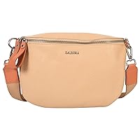Genuine Premium Leather Adjustable Strap Beige Orange Belt Bag for Men and Women WB03 Elegant Casual Waist Bag Nickel Metal Fittings Travel Pouch, Beige Orange, M, Fashion Waist Packs