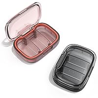 2 Pack 3 Compartment Small Pill Box, Moisture Proof Pill Case, Travel Pill Organizer for Pocket Purse, Daily Portable Medicine Vitamin Box, Fish Oil Box, Supplement Box (Black+Orange)