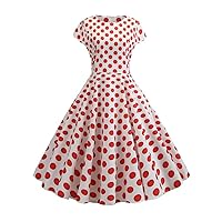 Summer Short Sleeve Polka Dot Dress Women Elegant Casual Print A-Line Vintage Big Swing Dresses