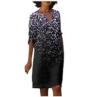 Fashion Mother's Day Short Sleeve Dresses for Ladies Hike Shift Print Slim Fits Dress Ladies V Neck with Multi XL