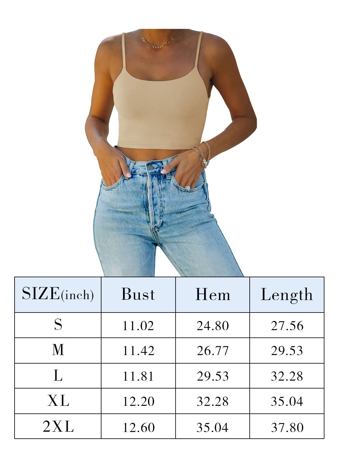 REORIA Women’s Sexy Adjustable Spaghetti Strap Double Lined Seamless Camisole Tank Yoga Crop Tops
