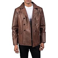 Men's Authentic Leather Naval Peacoat - Timeless Military Style Outerwear for Men