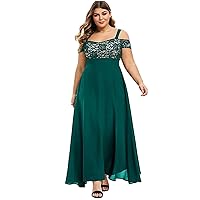 Women's Plus Size One Shoulder Off Shoulder Floral Lace Halter Evening Maxi Dress,Dresses for Women 2024