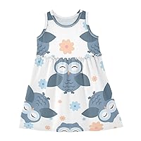 Girls Sleeveless Dress Blue Orange Owl Adorable Tank Play Sundress 2T-8T