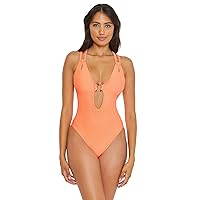 BECCA Line in The Sand Lainey Textured Rib Plunge One-Piece Nectar SM