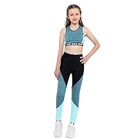 Kids Girls Camo 2 Pcs Activewear Straps Shoulder Crop Top with Leggings for Gym/Dance/Sports