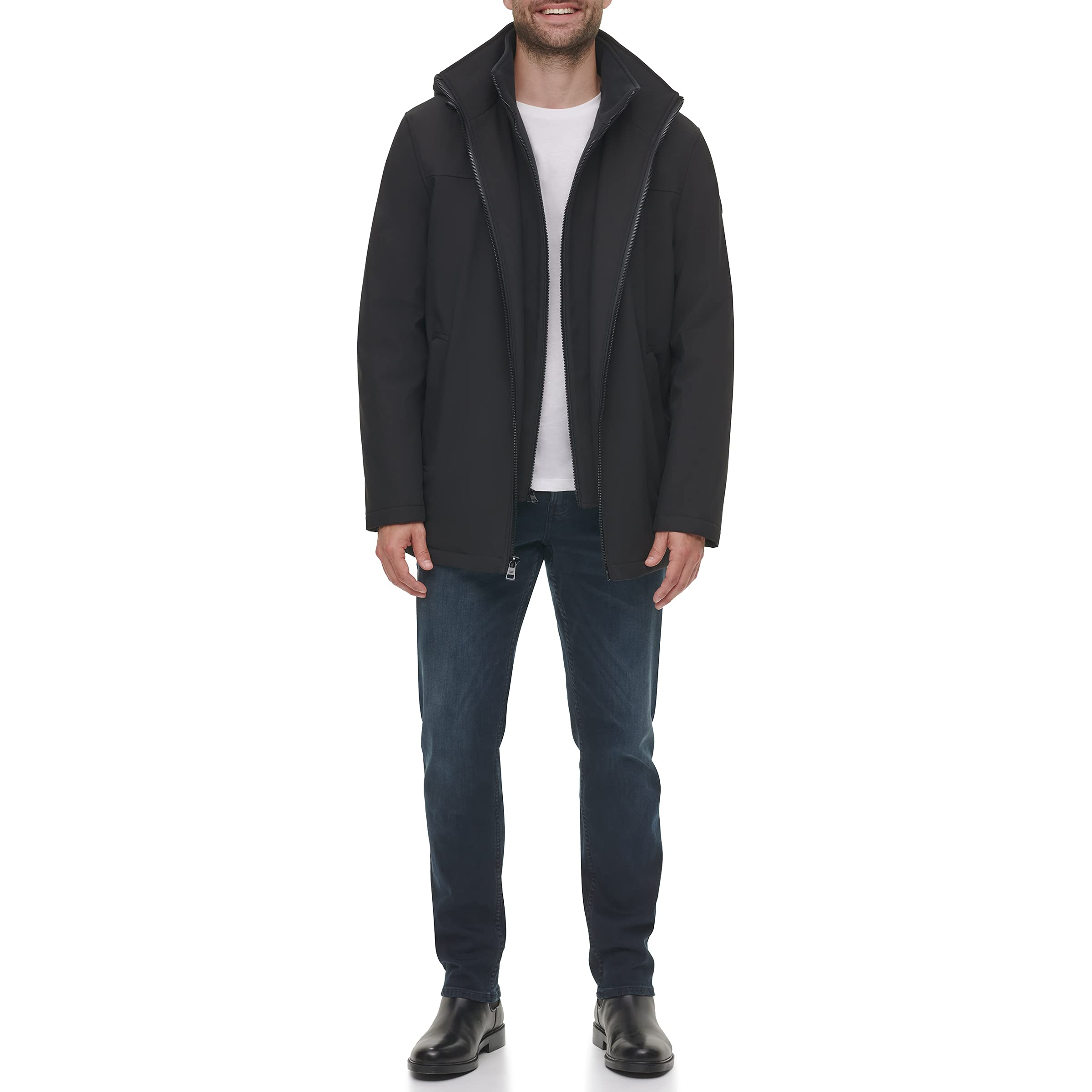 Calvin Klein Men’s Water and Wind Resistant Hooded Coat from Fall Into Winter