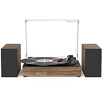 Record Player for Vinyl with External Speakers, Belt-Drive Turntable with Dual Stereo Speakers Vintage Vinyl LP Player Support 3 Speed Wireless AUX Headphone Input Auto Stop for Music Lover Wood Bark