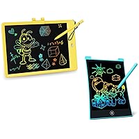 KOKODI LCD Writing Tablet 10 Inch Colorful Toddler Doodle Board Drawing Tablet, Erasable Reusable Drawing Pad Educational and Learning Toy for 3-6 Years Old Boy and Girl(Yellow&8.5inch Light Blue)