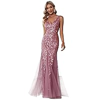 Ever-Pretty Women's Formal Dress Sequin Double V-Neck Sleeveless Mermaid Long Evening Dress 07886