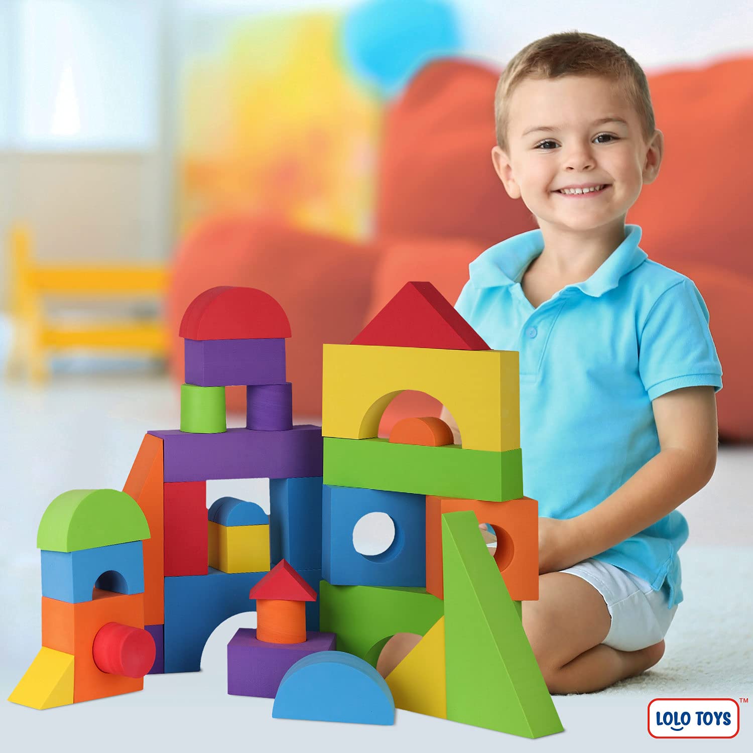 Large Building Foam Blocks for Toddlers – Giant Jumbo Big Building Blocks – Variety Shapes and Colors – Waterproof, Washable, Stackable, Non-Toxic Construction Daycare Preschool Toys