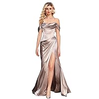 Off The Shoulder Mermaid Dresses for Silk Ruched Wrap Women 2024 Long Ball Gown Satin Formal Evening Gowns with Slit
