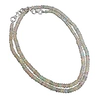 Genuine Ethiopian Opal Gemstone Strand Necklace For Women Real 925 Sterling Silver Fashion Designer Handmade Jewelry, Gift Party Modern Necklace