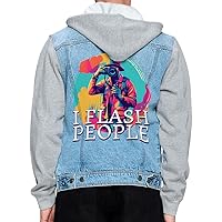 Funny Photographer Men's Denim Jacket with Fleece Hoodie - Colorful Jacket With Fleece Hoodie - Cool Art Jacket for Men