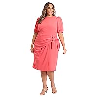 London Times Women's Plus Size Puff Sleeve Side Tie Faux Wrap Crepe Dress Career Wear to Work Desk to Dinner Guest of