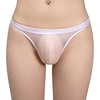 YiZYiF Sissy Men's Thongs Low Rise Mesh Frilly Under Panties Transparent Bikini Briefs Underwear