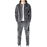 Track Suits for Men Set Golden Velvet Thickening Sport Suits Hooded Jacket Pants 2 Piece for Running Fitness Exercise Grey-L