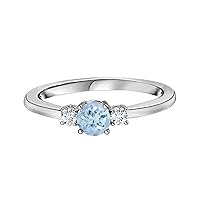 0.75 Cts Round Aquamarine Gemstone 9K Gold Engagement Solitaire Stackable Ring
