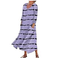 Women's Western Dress Casual Fashion Comfortable Printed 3/4 Sleeve Pocket Dress Maxi, S-5XL