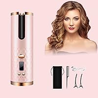 Automatic Curling Iron, Cordless Auto Hair Curler, Ceramic Rotating Hair Curler with 6 Temps & Timers, Portable Rechargeable Curling Wand, Auto Shut-Off, Fast Heating Iron for Styling (Rose Gold)