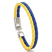 Ukrainian Flags Braided Bracelets, PU Wrap Bangle with Alloy Clasp, National Cuff Rope Wristband Jewelry for Mens Women