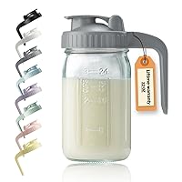 32oz Glass Pitcher with Lid & V-shaped Pour Spout - 1 Quart Breastmilk Pitcher Double Leak Proof, Creamer Container for Sun Tea, Juice, Cold Brew Coffee, Breastmilk Storage Container