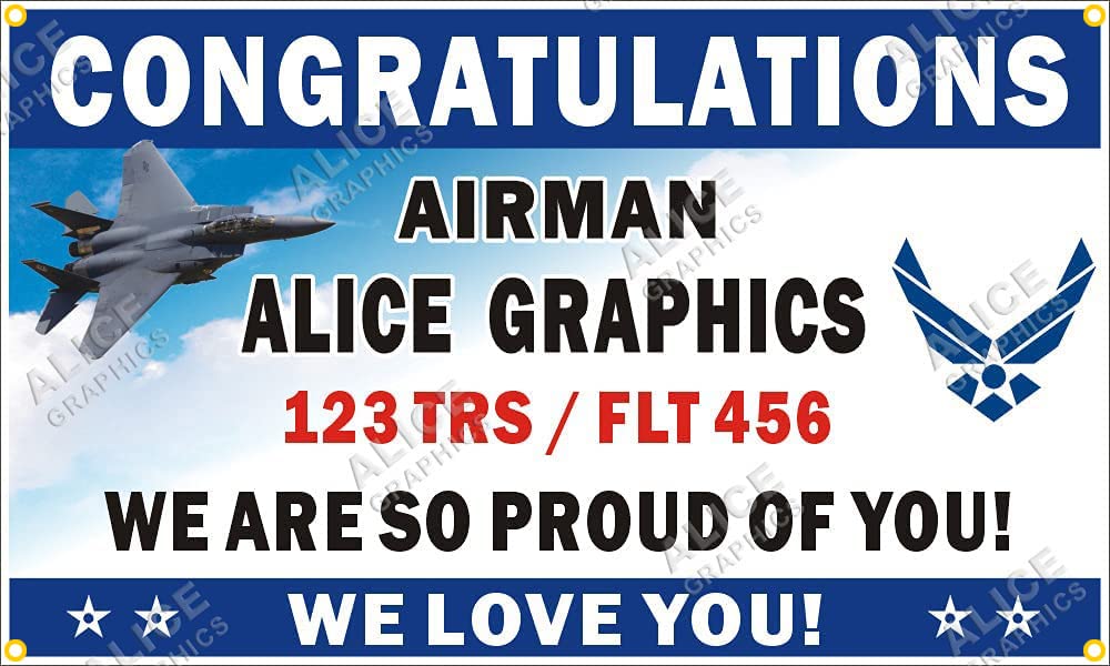 Alice Graphics 28" X 46" Custom Personalized Congratulations Airman U.S. (US) Air Force Basic Military Training (BMT) Graduation Banner Sig...