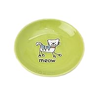11036 Silly Kitty Dishwasher and Microwave Stoneware Cat Saucer 5-Inch Diameter 2.5-Ounce Capacity for Wet or Dry Cat Food Great For All Cats, Lime Green