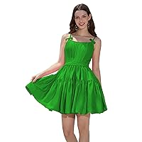 Satin Homecoming Dresses Spaghetti Straps Formal Party Dress Scoop Neck Pleated Cocktail Dress