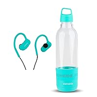 AIWA Water Bottle with Speaker and Earphone Bundle - 400ml Water Bottle with 4 Hour Playtime and Wireless Sports Earphones with Integrated Mic, 10 Hours Playtime for Workout, Camping and Hiking