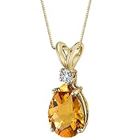 PEORA 14K Yellow Gold Citrine and Diamond Pendant for Women, Natural Gemstone Birthstone Teardrop Solitaire, 1.60 Carats total Pear Shape AAA Grade
