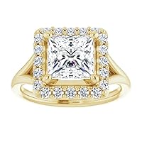 2 CT Princess Cut Moissanite Engagement Rings for Women Wedding Bridal Ring Set 925 10K 14K 18K Solid Yellow Gold Solitaire Halo Eternity Vintage Anniversary Promise Purpose Gift for Her