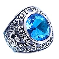 Black 925 Sterling Silver Blue Crystal Ring Memorial University Class Ring with Eagle Vintage Jewelry for Men Women Size 8-11.5