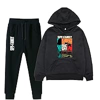 Boys Girls Fleece Spy x Family Hoodie+Soft Pants Outfits-Winter Warm Cottoon Hooded Sweatshirt Set for Unisex Kids