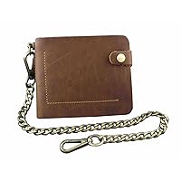 Casual Cowhide Genuine Leather Short Wallet With a safe Chain For Men Boys Gift