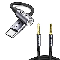 UGREEN USB C to 3.5mm Audio Adapter Type C to Headphone Aux Jack Dongle 24bit/96kHz Bundle with 3.5mm Audio Cable Braided 4-Pole TRRS 3FT