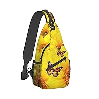 Yellow Flowers Butterflies Print Crossbody Backpack Shoulder Bag Cross Chest Bag For Travel, Hiking Gym Tactical Use