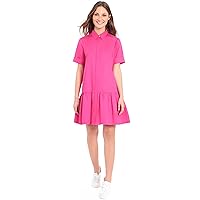Donna Morgan Women's Short Sleeve Collar Neck Above Knee Dress with Front Placket